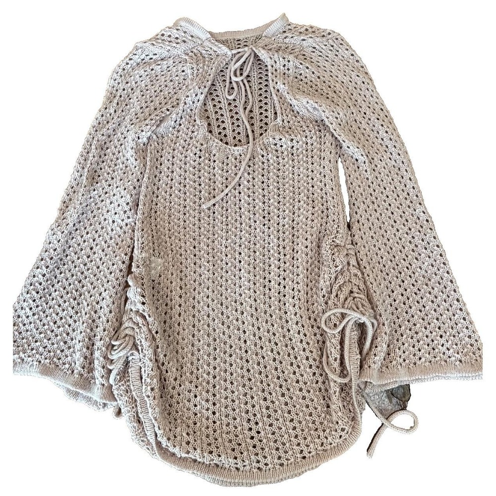 Fairy whimsigoth boho nude colored sweater side ties open knit womens' sz small